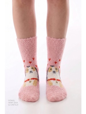 Penti Pembe Cuteness Kadın Soket Çorap Çok Renkli Köpek Deseni ile Evde Konfor Sağlar