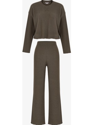 Penti Haki Khaki Waffle Uzun Kollu Pantolon Pijama Takımı
