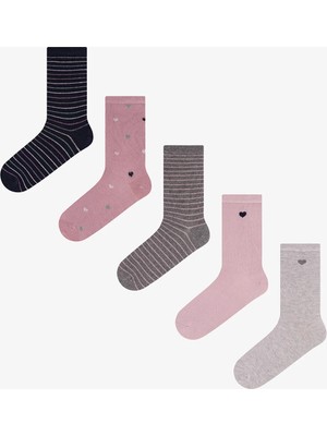 Penti Gri Pembe Soft Hearts Pamuklu 5 Çift Soket Çorap