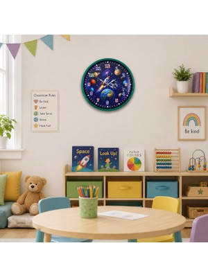 Teknoparkx Gezegenler Dünyası 36 x 36 cm Yeşil Çocuk Duvar Saati
