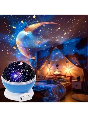 Bak Gel Al 360° Dönen Yıldızlı Gökyüzü Projektör Gece Lambası – USB Bağlantılı Renk Değiştiren Atmosfer Işığı (Pembe)