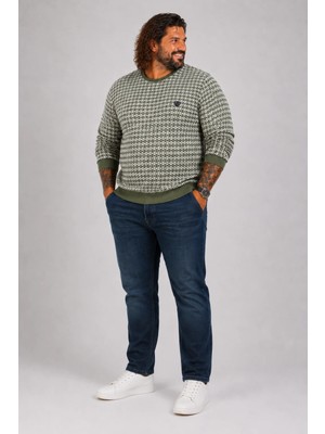 Moc Grande MocGrande Büyük Beden Erkek Bisiklet Yaka Sweatshirt 22715 HAKI