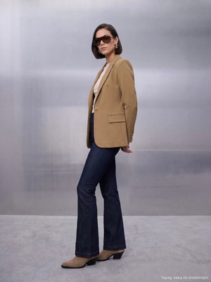 Dilvin 60816 Vücuda Oturan Blazer-Yağ Yeşil