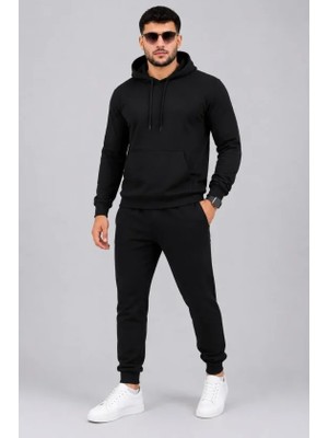 Beruflic Erkek Iki Iplik Kapüşonlu Kanguru Cepli Sweatshirt Jogger Pantolon Alt Üst Eşofman Takımı -S