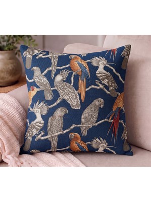 Kilia Home Tropikal Papağan Desenli Bordo Duck Kumaş Kırlent Kılıfı 42X42 cm - Fermuarlı Koltuk Yastığı