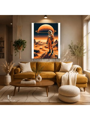 Dikey Kanvas Tablo Gezegen ve Astronot Uzay Tablosu Ev Ofis Duvar Dekoru