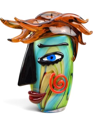 Murano Cam Soyut Picasso Yüz Vazo