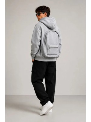Beruflic Erkek 3 Iplik Şardonlu Tam Fermuarlı Kapüşonlu Arka Çanta Detaylı Sweatshirt - Gri