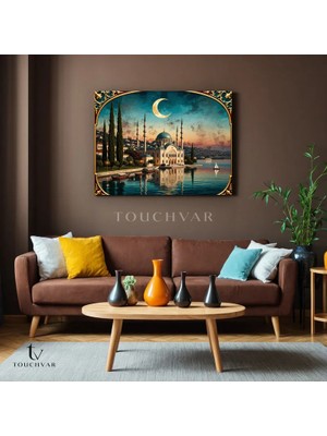 Yatay Kanvas Tablo Istanbul Camii Hilal Manzara Tablosu Ev Ofis Duvar Dekoru