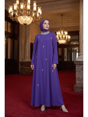 Armine Taş Detaylı Salaş Kesim Elbise-Morcivert 25YT905
