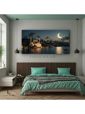Yatay Panoramik Kanvas Tablo Istanbul Hilalcami Şehir Mimari Tablo Ev Ofis Duvar Dekoru
