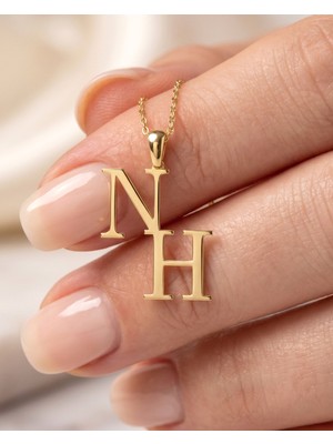 İndigo Takı Monogram Iki Harfli Altın Kaplama Gümüş Kolye