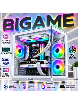BiGame Sakura V4 Ryzen 7 7800x3d Rtx 5060TI 32GB Ram 1tb M2 SSD White Gaming Sistem