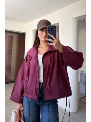 Magarde Dik Yaka Bağlama Detaylı Premium Ceket- Bordo