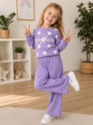 Bymisa Store Kız Çocuk Puantiye Baskılı Bol Paça Pantolonlu Alt Üst Takım