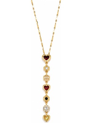 Hector&Co. Jewellery Gold Renk Çoklu Taşlı Kalp Figürlü Uzun Kolye