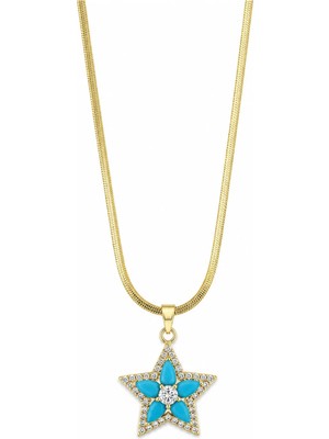 Hector&Co. Jewellery Turkuaz Taşlı Yıldız Figürlü Gold Kolye