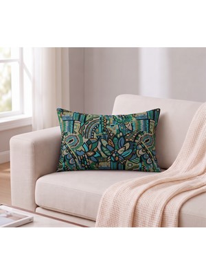 Kilia Home Etnik Motifli Jakarlı Goblen Dokuma Kırlent Kılıfı  -Bohem & Vintage Desenli Dekoratif Yastık Kılıfı