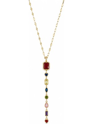 Hector&Co. Jewellery Renkli Taşlı Zarif Kolye – Gold Kaplama Uzun Sallantılı Kolye
