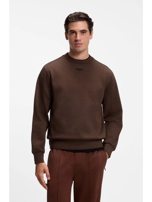 Boss Erkek Normal Kesim Pamuklu Logo Etiketli Yuvarlak Yakalı Uzun Kollu Kahverengi Sweatshirt 50565041-214