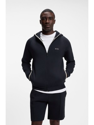 Boss Erkek Regular Fit Kapüşonlu Pamuklu Fermuarlı Uzun Kollu Lacivert Sweatshirt 50566916-403
