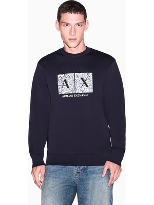 Armani Exchange Erkek Regular Fit Uzun Kollu Pamuklu Logo Desenli Lacivert Sweatshirt XM002888 AF10818-UB101
