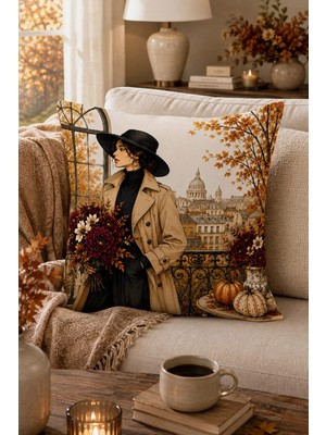Bertille Home Sonbahar Serisi Çift Tarafı Dijital Baskılı Kırlent Kılıfı (Halloween Autumn)