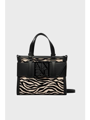 Armani Exchange Kadın Fermuarlı Zebra Desenli Omuz Çantası Siyah Omuz Çantası XW000392 AF26445-MC149