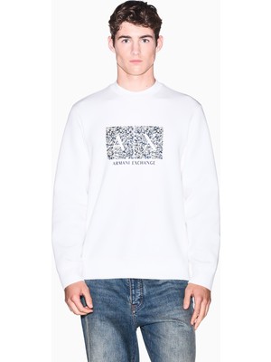 Armani Exchange Erkek Regular Fit Uzun Kollu Pamuklu Logo Desenli Beyaz Sweatshirt XM002888 AF10818-U0009
