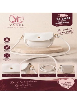 Yasel Takı & Çanta Düğüm Detaylı Ayarlanabilir Askılı Kadın Mini Çapraz Çanta Beyaz