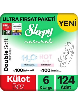 Sleepy Natural Double Soft Ultra Fırsat Paketi Külot Bez 6 Numara Xlarge 124 Adet