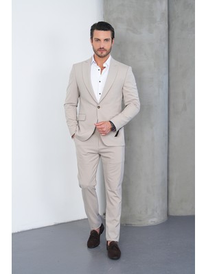 Gustman Moda Bej Slim Fittakım Elbise