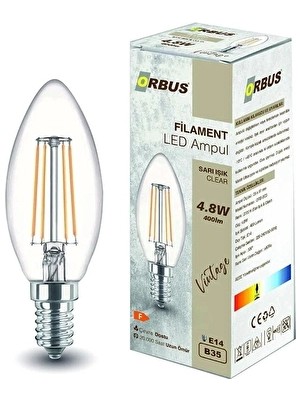 4 Adet   Orbus Bc3 4W Clear Ampul Sarı Işık E14 400LM