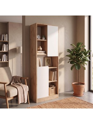 Bimossa W2110 Daffy Kitaplık Sepet-Beyaz - 183 cm Yüksek, 2 Kapaklı, Raflı ve 9 Bölmeli Çok Amaçlı Dolap