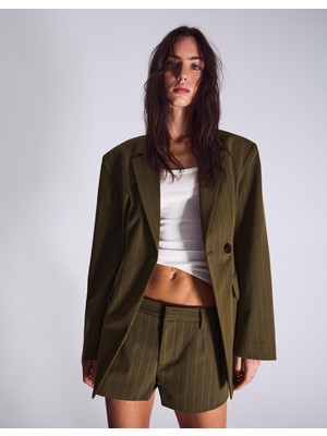 Allbucks Bershka, Bele Oturan Kruvaze Çizgili Blazer Ceket ABBRS00008