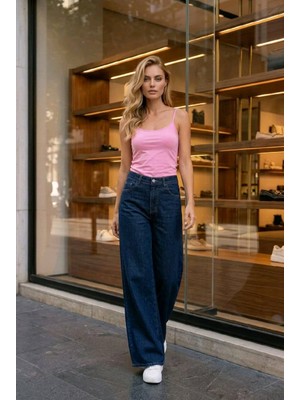 Hies Kadın Jeans Bol Paça Yüksek Bel Likralı Salaş Palazzo Kot Pantolon
