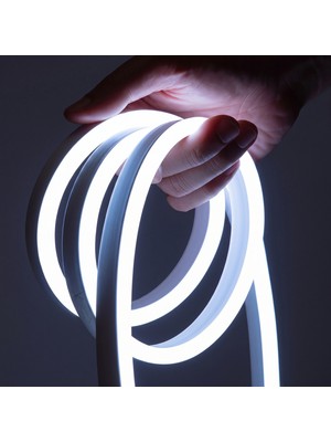 Ema Dükkan 12V Beyaz Neon LED Şerit Işık Prize Tak Çalıştır | Anahtarlı Fişli 1.5m Kablo |  Esnek Silikonlu Su Geçirmez Dekoratif Aydınlatma
