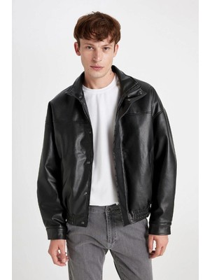 DeFacto Su Itici Oversize Fit Dik Yaka Suni Deri Mont D2427AX24AU