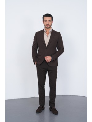 Gustman Moda Kahverengi Slim Fit Erkek Takım Elbise