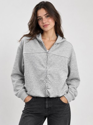 Tena Kadın Kar Melanj Kapşonlu Eteği Balon Modal Sweatshirt