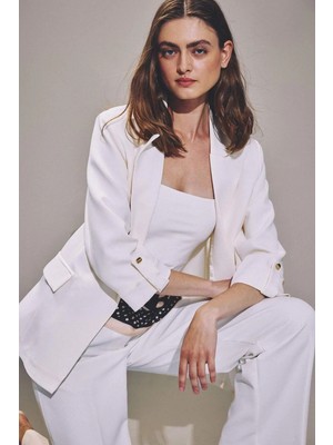 DeFacto Oversıze Basic Blazer Beyaz Ceket C3215AX26AU