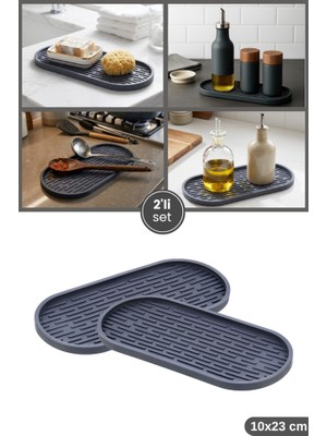 Flosoft 2 Adet Silikon Tezgah Üstü Altlık Oval, Yağdanlık Sosluk Sabunluk Altlığı Kepçe Kaşık Matı 2’li Set