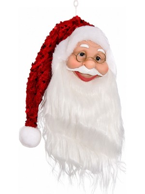 Dekorsende Yılbaşı Süsü Payetli Şapkalı Noel Baba Kafası Kırmızı 32 cm