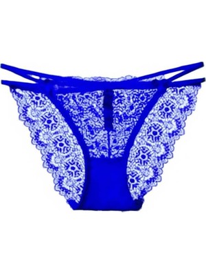 Kadın Mavi Çapraz Bant Detaylı Dantelli String Külot - 4558-5907
