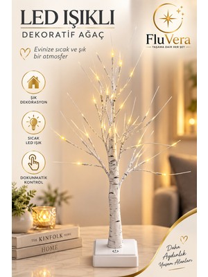 Fluvera LED Işıklı Dekoratif Ağaç Lamba – Sıcak Beyaz Işık, Dokunmatik Aç/kapa, Salon Yatak Odası Dekorasyon Lambası