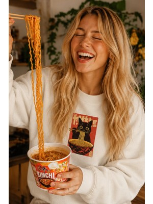 Monila Kadın Premium Kumaş 3 Iplik Şardonlu Noodle Baskılı Sweatshirt