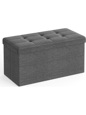 Saklama Alanlı Oturma Bankı, Oturma Sandığı, Tabure, Saklama Kutusu, Ayak Koyma Yeri, Katlanabilir, 300 Kg'a Kadar Taşıyabilir, 80 L, 76 x 38 x 38 Cm, Suni Keten, Koyu Gri, SPF47K