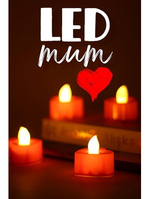 4 Adet Mini LED Mum Seti Pilli Dumansız Alevli Ledli Dekoratif Yapay Mum Dekor Işığı (4 Adet (Kalp Kırmızı 4 Cm))