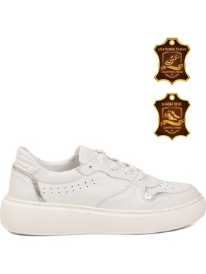 Voyager Beyaz Hakiki Deri Anatomik Tabanlı Kadın Casual Ayakkabı Sneaker Z202 Z