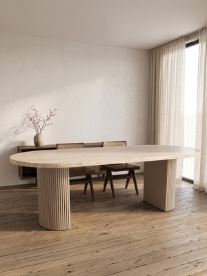 Gazzini Furniture Zeno Traverten Oval Yemek Masası
